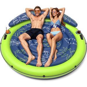 JOSEN Pool Floats Adult, Inflatable Tanning Pool - Extra Large Pool Floats for Adults Heavy Duty, Round Pool Rafts, River Lake Floaties Water Floats with Cup Holders (Navy Blue)