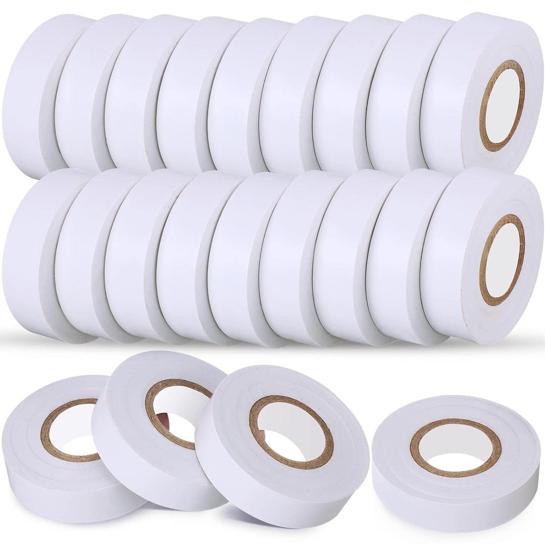 Treela 20 Rolls Electrical Tape 3/4 Inch Waterproof Vinyl Electrical Insulating Tape Flame Retardant Indoor Outdoor High Temperature Resistance Accessory for Wire and Cable, (White,66 ft)  