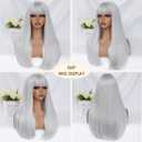 Gray White Wig with Bangs for Women 24 Inch Long Straight silver Wigs Synthetic Heat Resistant Wig for Daily Party Use