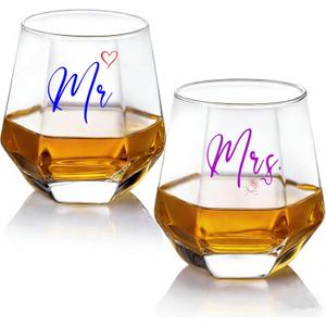 Mr and Mrs Wine Glasses Wedding Gifts for Bride and Groom -Gifts for Bridal Shower Engagement Wedding and Married Anniversary-His & Hers, Engagement Gift,3.35" W x 3.62" H