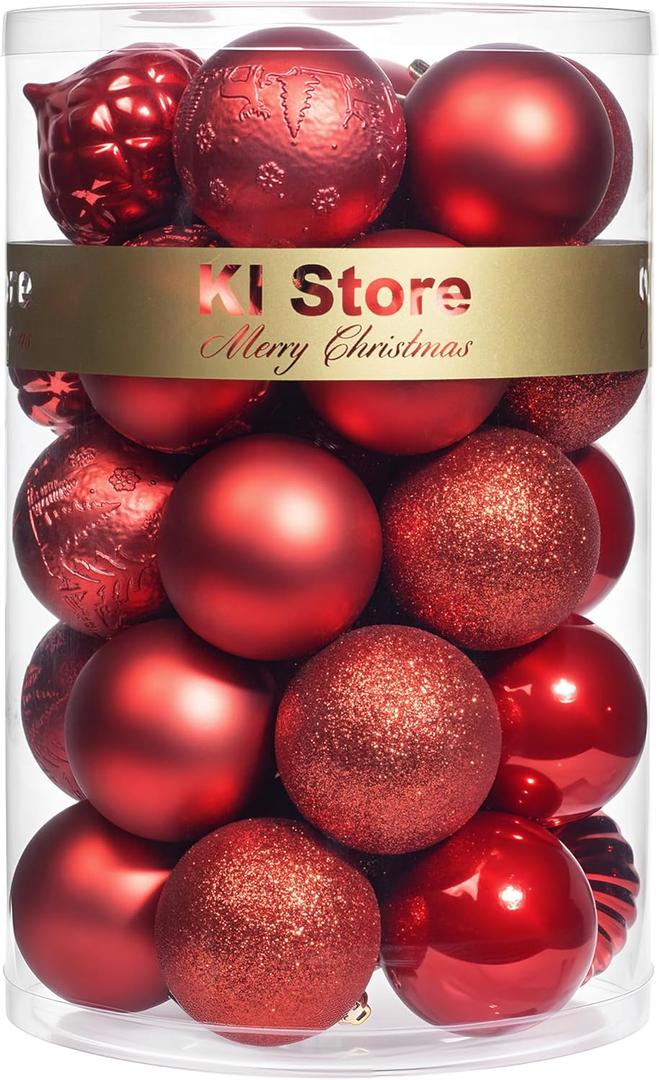 KI Store Red Christmas Balls 34pcs 2.36-Inch Christmas Tree Decoration Ornaments for Xmas Tree Holiday Wreath Garland Decor Ornaments Hooks Included