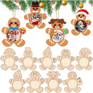 Qyeahkj 27Pcs Wood Christmas Picture Frame Ornament Bulk Coloring You Own Gingerbread Man Photo Frame Craft Kits DIY for Christmas Tree Wooden Ornaments for Winter Xmas Holiday Presents Trees Decors