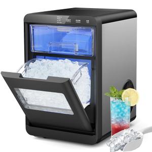 Nugget Ice Maker Countertop, 44lbs/24h Nugget Ice Machine, Soft Ice Ready in 5-10Mins Pellet Ice Maker, Self-Cleaning Sonic Ice Maker for Home, Kitchen, Office, Party