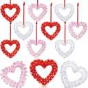 Sotiff 10 Pcs Valentines Heart Ornaments 3D Beaded Crystal Heart Hanging Valentine's Day Decorations for Anniversary Wedding Bridal Shower Party Decorations Gifts