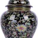 Enamel Ginger Jar with Lid 7.72"H,Handmade Chinoiserie Ginger Jar, Ceramic Vase for Home Decor, Decorative Jar, Black or White (Black)