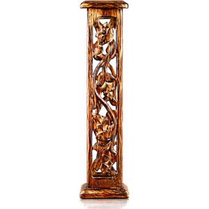 Wooden Incense Stick & Cone Burner Holder Tower Large Organic Eco Friendly Ash Catcher Agarbatti Holder Rustic Style Hand Carved for Meditation Aromatherapy Home Fragrance Products (Natural Finish)