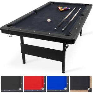 GoSports 6, 7, or 8 ft Billiards Tables - No Assembly, Choose Your Color - Portable Pool Table Includes Full Set of Balls, 2 Cue Sticks, Chalk and Felt Brush