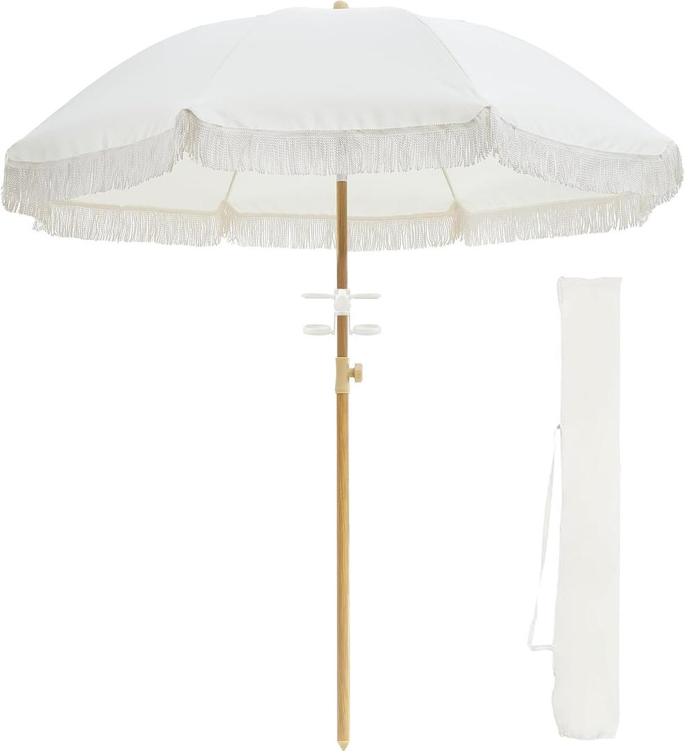 Patio Fringe Umbrella with Cup Holder