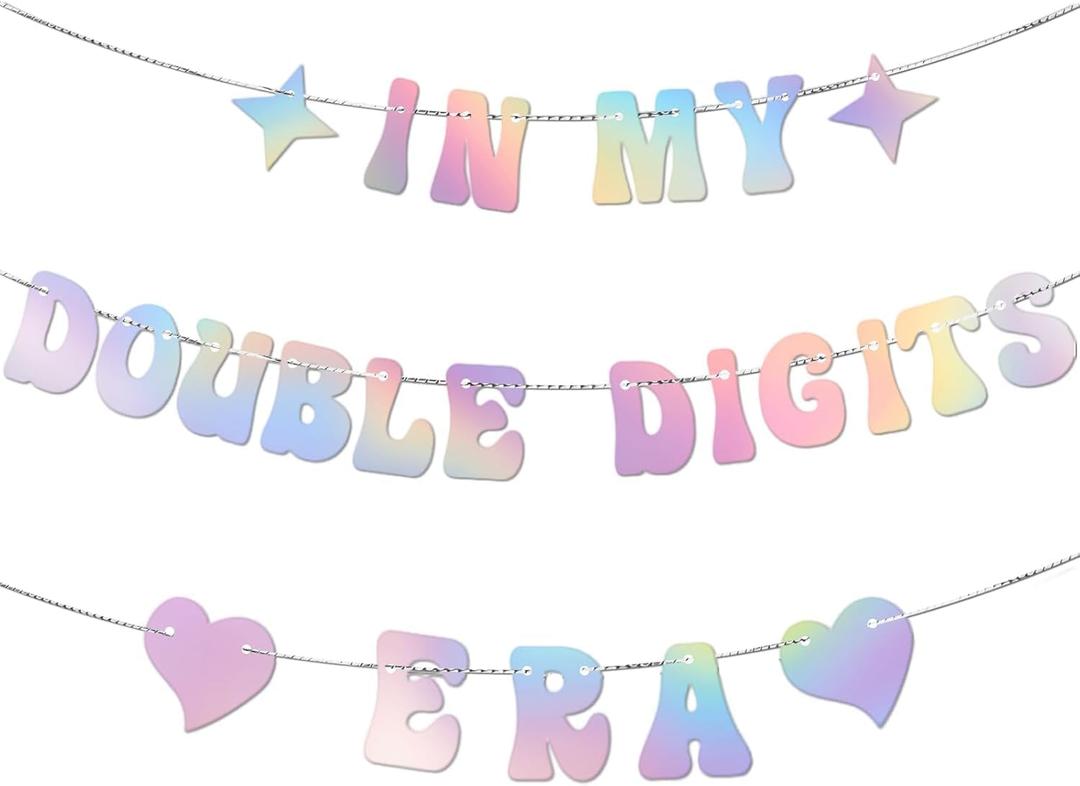 Per-strung In My Double Digits Era Banner, 10 Year Old Girls Birthday Party Decorations Supplies