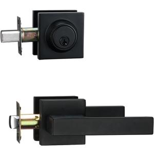 Front Door Locksets with Deadbolt, Black Door Handles, Combination Door Lock, Exterior Door Lever (Matte Black) (1)