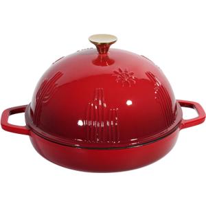 Cast Iron Bread Oven With Cloche Lid for Baking - Red Enameled Dutch Oven With Dome Lid for Sourdough - 5 qt (9.8 Inches)