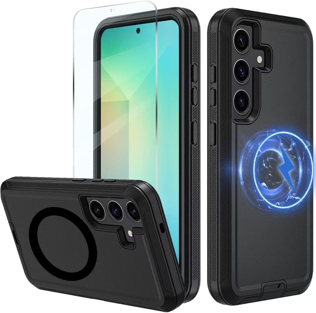 Magnetic Case for Galaxy S24 5G case,Samsung S24 Heavy Duty case,[Military Grade Protective ],[Shockproof] [Dropproof] [Dust-Proof], (Black-MAG)