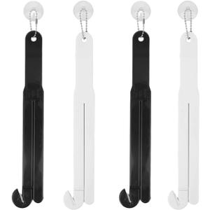 4pcs Food Bag Opener, Plastic Bag Cutter Pouch Squeezer with Stainless Steel Blade, Easy Hanging Chain & Suction Cup for Kitchen Home Restaurant Use (Black, White)