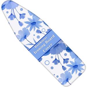 Ironing Board Cover and Pad, Standard Size 15x54, Thickening Padding, Elastic Edge, Resist Scorching and Staining, Adjustable Fastener, Heavy Duty Padded Iron Board Cover (Blue White)