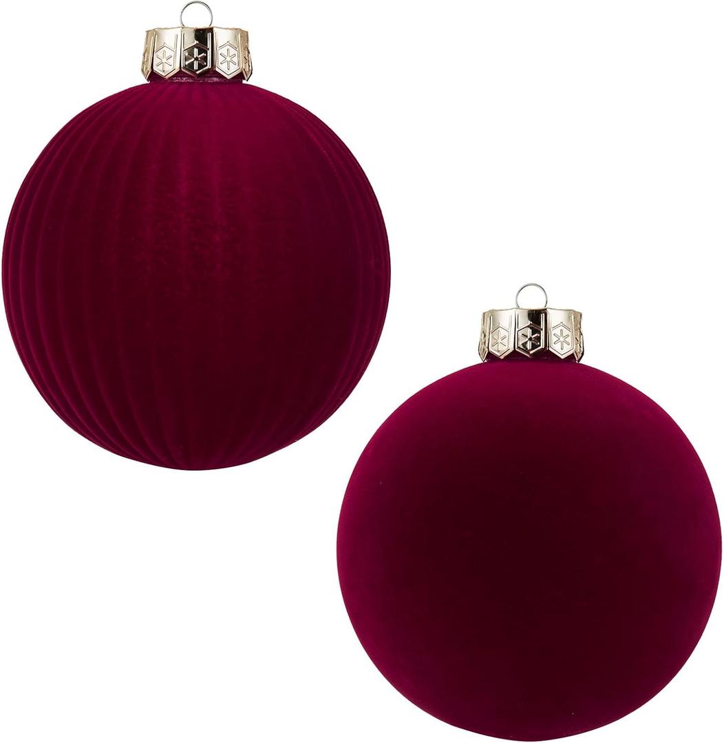 Velvet Christmas Balls Large Hanging Shatterproof Flocked Christmas Tree Ornaments for Xmas Tree Hanging, Holiday Wedding Party Decorations, Gifts and Home Decorations (Burgundy, 6" (2pcs))