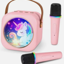 Mini Karaoke Machine with 2 Wireless Microphones, Portable Bluetooth Speaker for Kids & Adults, Ideal Birthday for Girls Boys Ages 3-12, Home Party Travel Entertainment Toy(Pink)