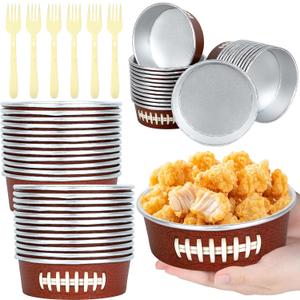 gisgfim 24 Set Football Party Supplies 18.6oz Snack Bowls Disposable Ice Cream Cups Football Game Paper Serving Bowls and Forks Tableware Kit for Sport Events Birthday Dinner Party Decorations