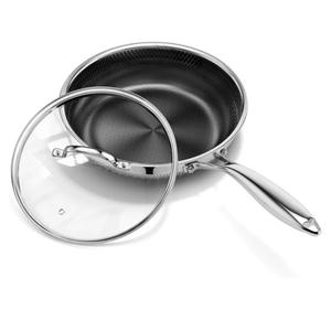 8 Inch Nonstick Frying Pan with Lid, Titanium Ceramic Tri-Ply Stainless Steel Non Stick Skillet W/Lid Small Hybrid Cooking Pan Healthy Induction Egg Frying Pan W/Stay Cool Handle, PFAS/PFOA/PTFE Free