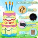 4.5FT Inflatable Happy Birthday Cake Decorations Outdoor, Birthday Blow Up Holiday Party Decor, Build-in LED Lights for Indoor Home Celebration Garden Lawn Yard Prop Sign