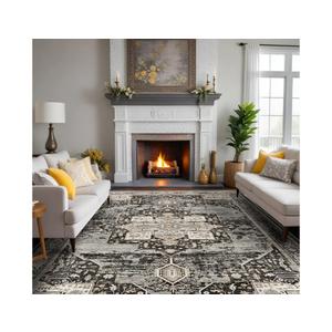 RUUGME Washable 9x12 Area Rugs - Large Rugs for Living Room Stain Resistant Carpet Vintage Rugs for Bedroom with Non Slip Backing Home Decor Floor Decoration Mat (9x12 Black)