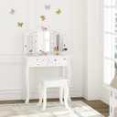 UTEX Kids Vanity Table and Chair Vanity Set with Mirror Makeup Dressing Table with Drawer, Play Vanity Set,White