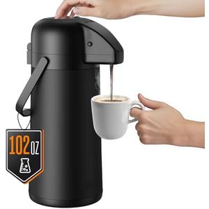 Airpot Coffee Carafe for Keeping Hot - 102 OZ/ 3L Large Coffee Dispenser with Pump - Insulated Stainless Steel Thermos Urn for Hot Drinks Water Tea - Thermal Beverage Dispenser for Parties