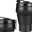 Collapsible Coffee Cup, 16 OZ 480ml Large Silicone Folding Camping Mug, Leak Proof BPA Free Portable, Travel Bottle with Lids for hiking, Microwave & Dishwasher Safe (Black)