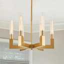 Brass Gold Chandelier with Striped Glass Shades, 6-Lights Adjustable Modern Pendant Light Fixtures for Dining Room,Kitchen Pendant Lighting Over Island, E26 Base (Included Bulbs)