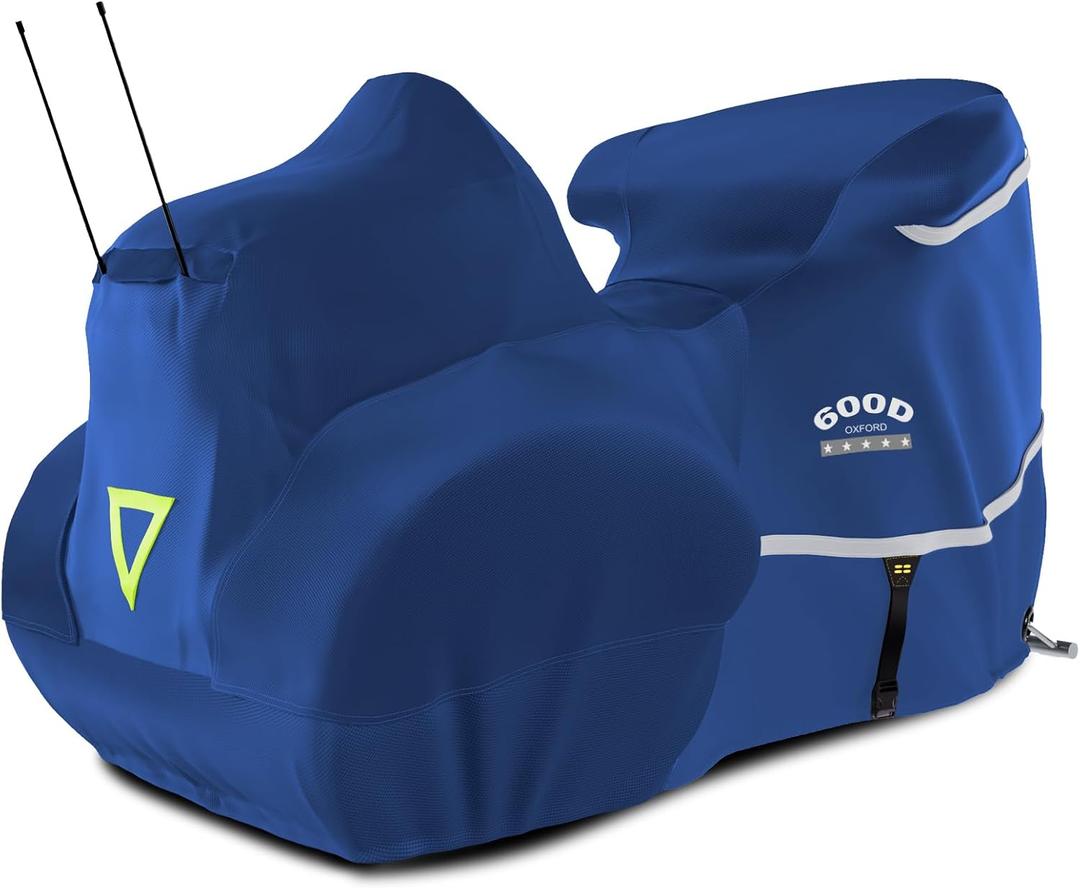 Trike Cover,Motorcycle Cover Heavy Duty 600D Waterproof for Trike Models, Tri Glide, and CVO Version, Goldwing, Chidftain, Challenger, Elite Storage, Blue