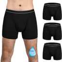 Mens Incontinence Underwear Washable Cotton Incontinence Boxer Briefs with Front Fly 3 Pack(Large, 3 Black)
