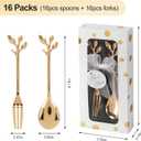32 Pcs (16 Packs) Tea Party Favors - Perfect Souvenir for Any Occasion, Includes 16 Teaspoons with 16 Forks for Wedding, Bridal & Baby Shower Gifts for Guests (Leaf)