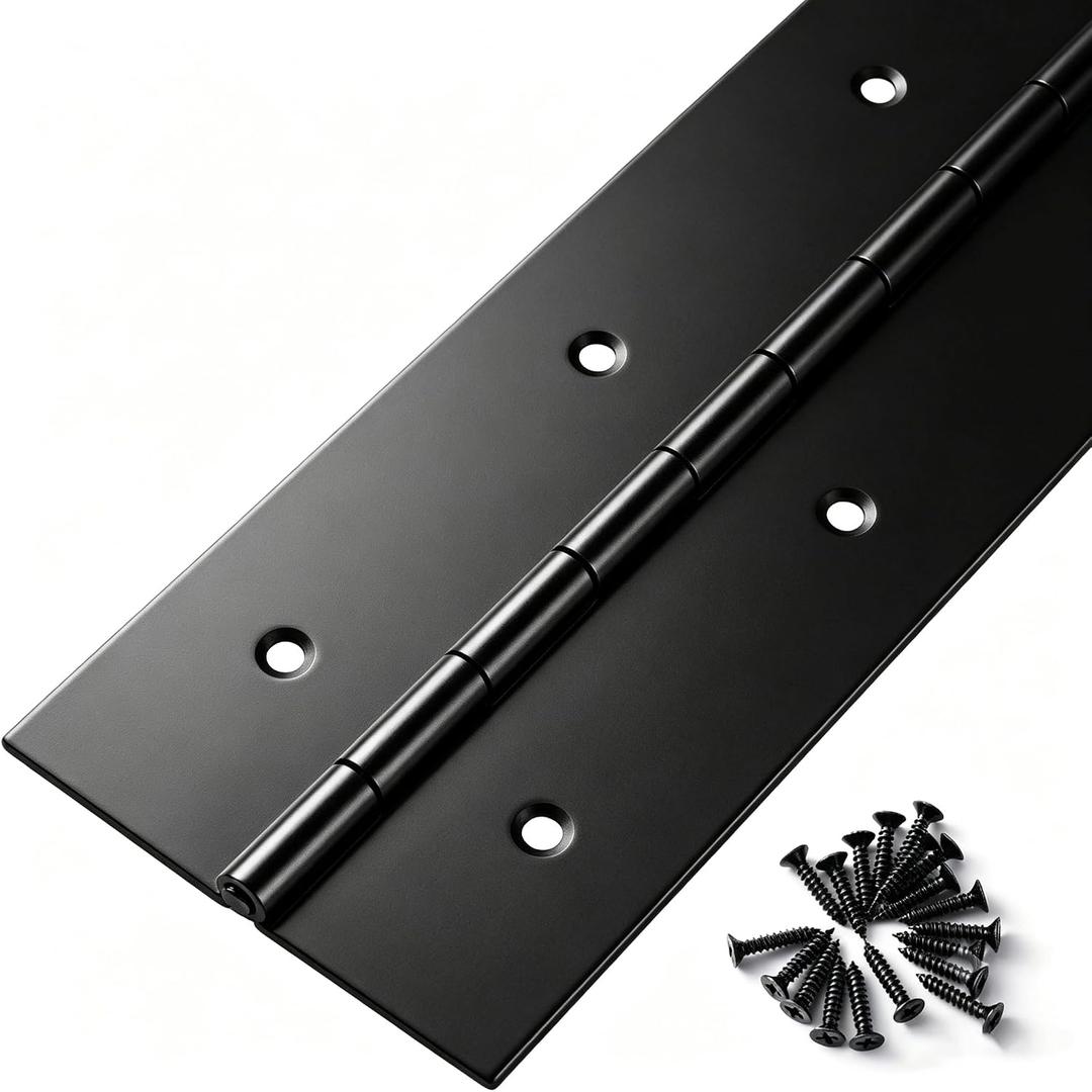 Heavy Duty Piano Hinge 48 Inch x 3 Inch Width, True 0.060'' Thick Stainless Steel Black Piano Hinge for Heavy Duty Cabinet, Door, Toolbox, Wooden Box, Metal Plate, Furniture, Industrial Project