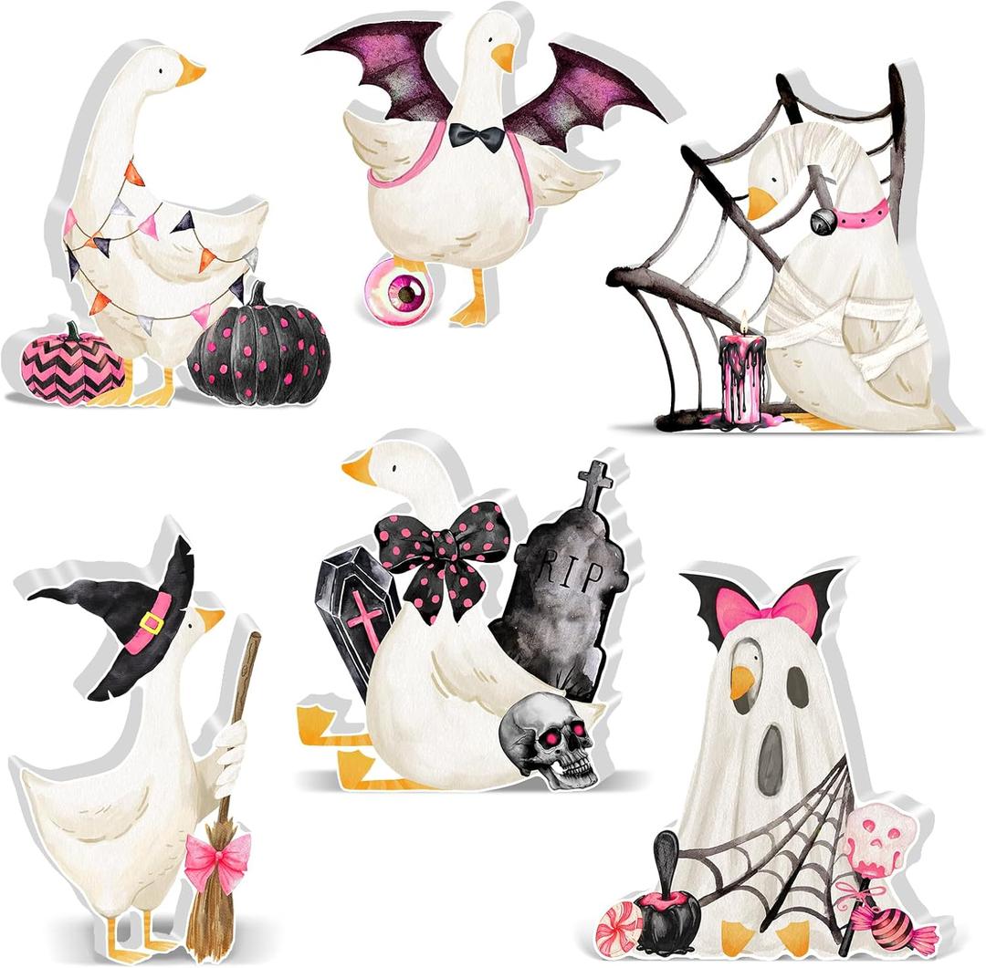 6 Pcs Silly Cute Goose Table Decor Indoor, Halloween Birthday Party Decorations Rustic Farmhouse Figurine Tiered Tray Tabletop Centerpieces for Home Kitchen Fireplace