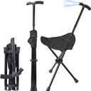 Cane with Seat Foldable Lightweight Walking Cane with LED Light Adjustable Walking Stick for Seniors