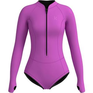 KMT Wetsuit for Women, Womens Long Sleeve Shorty Wet Suits 2mm Front Zipper Springsuit Surfing Surf-wear Diving Swimming Scuba One Piece (6, Fuchsia)