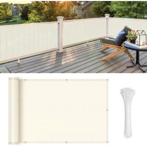 LOVE STORY Balcony Privacy Screen, 3'x16' Beige Deck Shield Screen Fence Cover (HDPE),UV Protection and Weather-Resistant,3 FT Height for Deck, Patio, Backyard, Outdoor Pool, Porch, Railing