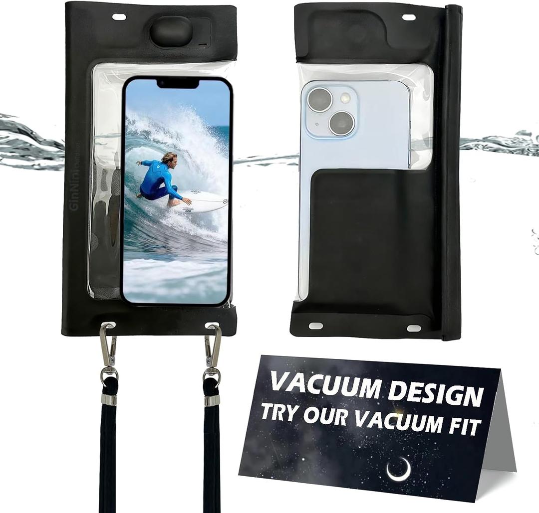 2 x Vacuum Waterproof Phone Pouch IP68 Max 7" Black | Universal Dry Bag Case | Vacuum-sealed for bubble-free HD photos & flawless touch. IP68 waterproof pouch with lanyard for phones up to 7".