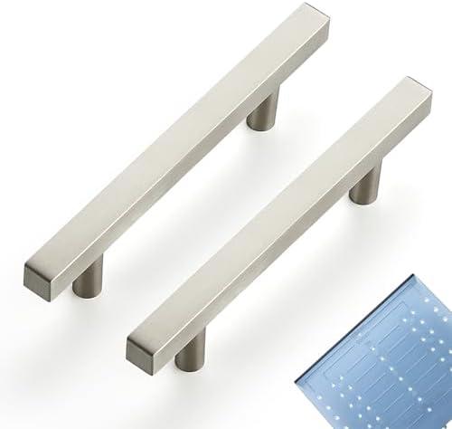Ravinte 10 Pack 3-1/2 Inch Cabinet Pulls Brushed Nickel Sqaure Kitchen Cabinet Handles Silver Cabinet Hardware Stainless Steel Drawer Pulls 6 Inch Overall Length with Mounting Template