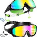Aegend New Kids 2 Pack Wide View Swim Goggles, Anti-Fog/UV No Leak Goggles with Ear Plugs Kids 3-14