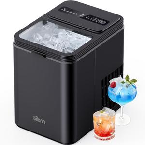 Silonn Ice Maker Countertop, 8 Ice Cubes in 6 Mins, 26.5 lbs/24H, 2 Bullet Ice Sizes, Self-Cleaning Bullet Ice Maker, Portable Ice Machine for Kitchen, Party, Office, and RV Camping (Ebony)