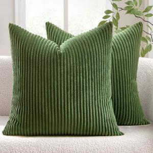 MIULEE Pack of 2 Pillow Covers Soft Soild Decorative Square Throw Pillow Covers Set Cushion Cases Pillowcases for Sofa Bedroom Car 20 x 20 Inch 50 x 50 Cm Moss Green