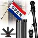 XIFAN Double Sided Open Flag with Pole Kit  6FT Black Stainless Steel Flag Pole, 3x5FT Flag, Multi-Position Wall Mount Bracket for Business Storefront, Commercial & Residential Advertising Signage