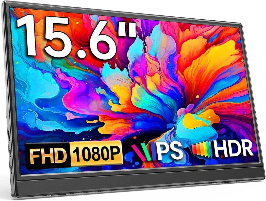 KQC Portable Monitor 15.6" 1080P FHD IPS Display, Ultra-Slim USB-C HDMI Travel Monitor with Kickstand, Zero Bezel Screen Extender for Laptop, Mac, Phone, PS, Xbox, Switch Gaming