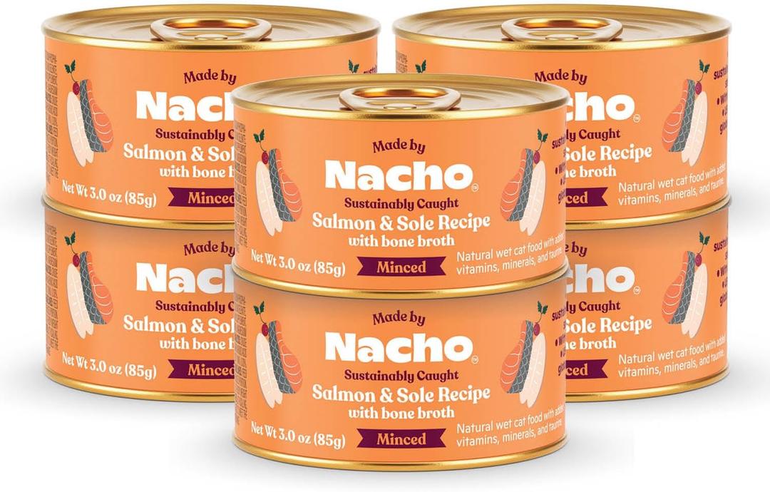 Made by Nacho Sustainably Caught Salmon & Sole Recipe with Bone Broth Minced Wet Cat Food, 3-oz can, Case of 6