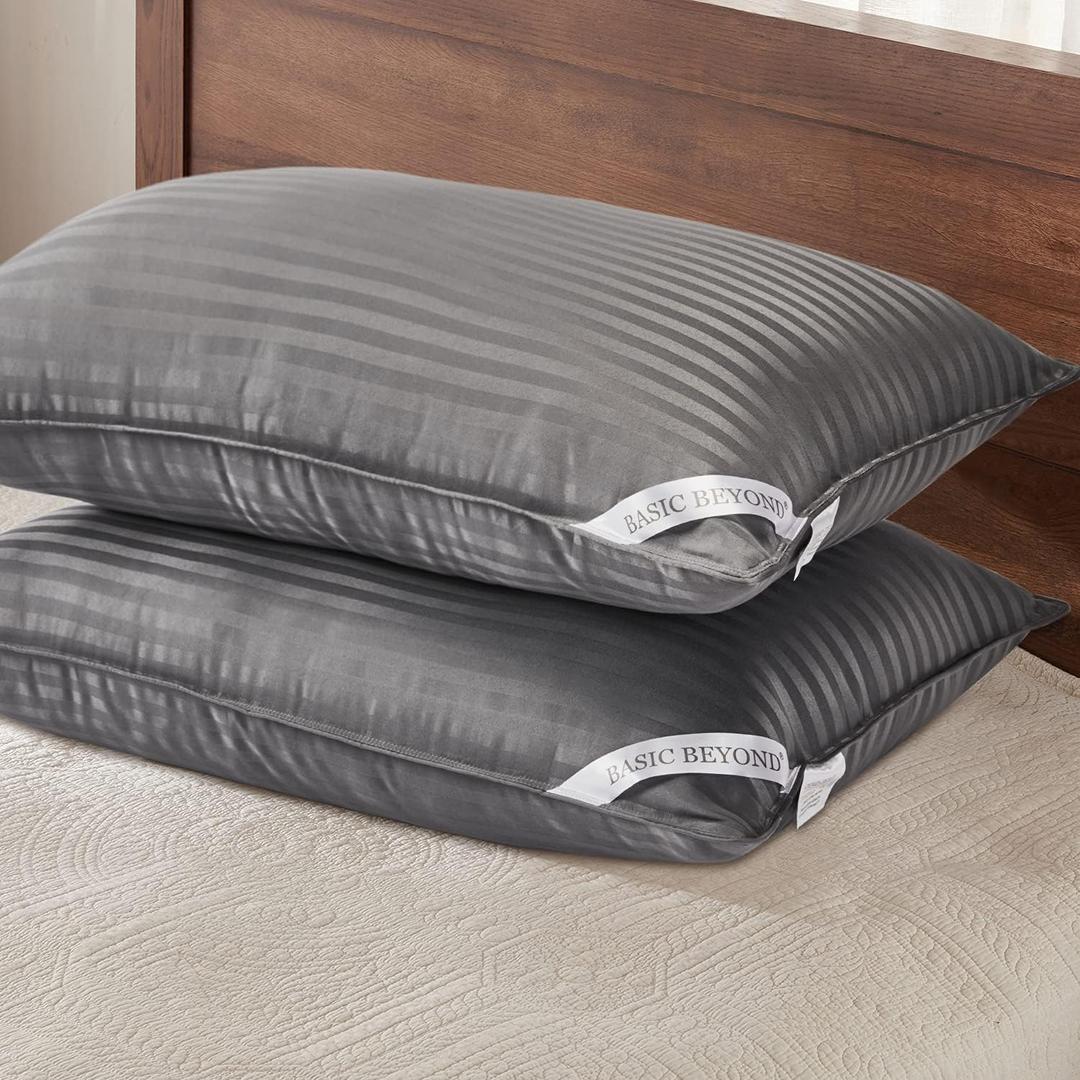 Basic Beyond King Size Pillows for Sleeping - Soft Down Alternative Pillows Luxury Hotel Collection Bed Pillows Set of 2, Grey, 20x36 Inches (King (Pack of 2))