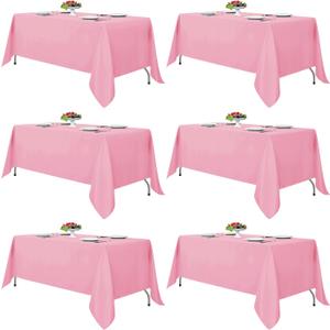 Fitable Pink Rectangle Tablecloths for 6 Foot Tables, 6 Pack - 70 x 108 Inches - Stain Resistant and Washable Table Clothes, Polyester Fabric Table Covers for Wedding, Party, Banquet, Buffect