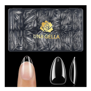 UNA GELLA Short Almond Nail Tips, 504PCS Long Lasting Short Almond Soft Gel Full Cover Nails Tips False Nails Clear Acrylic Gelly Tips for Acrylic Nail Extensions Press On Nails, 12 Sizes