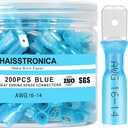 haisstronica 200PCS Blue Heat Shrink Spade Connectors,AWG 16-14 Heat Shrink Spade Terminlas Kit, Speaker Wire Connector, Male and Female Electrical Quick Disconnect Wire Connectors