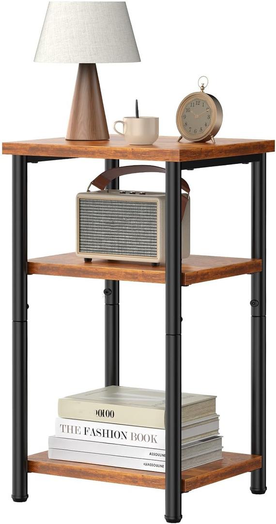 OLIXIS 3-Tier Small Side Table for Small Spaces, Bedroom Nightstand
23'' Tall Bedside Table with Open Shelf and Adjustable Feet for Living Room, Bedroom, Office, Dorm, Walnut Brown