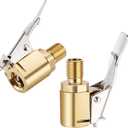 2pcs Tire Air Chuck with Clip Adapter, Brass Tire Inflation Hose Adapter with Locking Tire Nozzle Valve Thread, Unscrewed Twist Connection Converts to Locking Connection for Air Compressor Pump Clamp